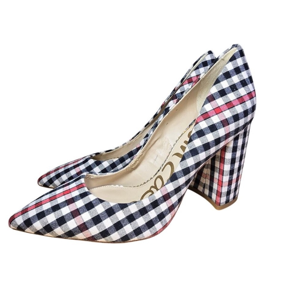 Sam Edelman Halston Heel in Shepherds Plaid Block Heels Pointed Toe
